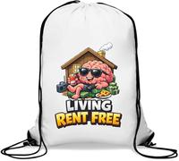 Relaxed Brain Living Rent Free Gym Sack Casual Drawstring Bag White