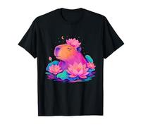 Relaxed Capybara with Lotus Flowers Zen Vibes T-Shirt