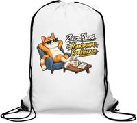Relaxed Cat Exuding Ultimate Confidence Gym Sack Casual Drawstring Bag White