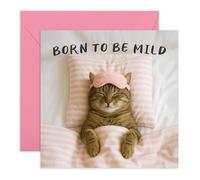 Relaxed Cat Greeting Card - “Born to Be Mild” - Cute & Humorous Card for Friends, Wife, Girlfriend, Aunt, Sister, Bestie, BFF, Lazy, Cat Lovers, Her, Fur Mums - Comes with Fun Stickers