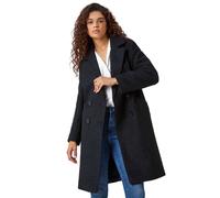 Roman Relaxed Double Breasted Boucle Coat for Women UK - Ladies Autumn Everyday Winter Holiday Long Sleeve Soft Side Pockets Comfy Desk to Dinner Jackets - Black - Size 20