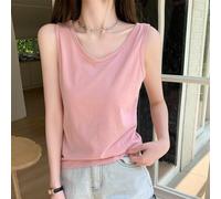 Relaxed fit sleeveless tank top with round neckline for women, appropriate for wearing year round in various casual scenes (S pink)