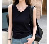 Relaxed fit sleeveless tank top with round neckline for women, appropriate for wearing year round in various casual scenes (XL Black)