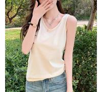 Relaxed fit sleeveless tank top with round neckline for women, appropriate for wearing year round in various casual scenes (M yellow)