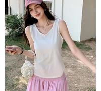 Relaxed fit sleeveless tank top with round neckline for women, appropriate for wearing year round in various casual scenes (S white)