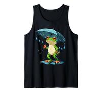 Relaxed Frog Holding Umbrella on Rainy Day Tank Top