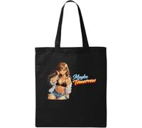 Relaxed girl with maybe tomorrow text Natural Cotton Tote Bag Black