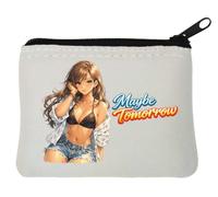 Relaxed Girl with Maybe Tomorrow Text Neoprene Coin Purse Pouch 10x11cm White