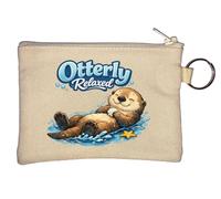 Relaxed Otter Floating Calmly in Water Key Chain Coin Purse Beige