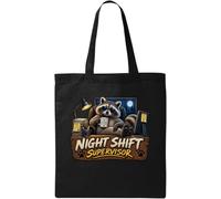 Relaxed Raccoon Managing Night Shift Duties Natural Cotton Tote Bag Black