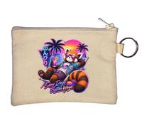 Relaxed Red Panda Enjoying Tropical Sunset Key Chain Coin Purse Beige