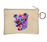 Relaxed Red Panda Enjoying Tropical Sunset Key Chain Coin Purse Beige
