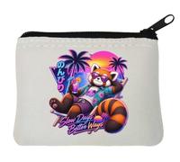 Relaxed Red Panda Enjoying Tropical Sunset Neoprene Coin Purse Pouch 10x11cm White