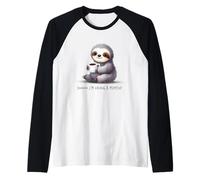 Relaxed Sloth Enjoying Coffee Art Raglan Baseball Tee