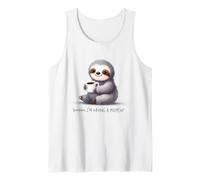 Relaxed Sloth Enjoying Coffee Art Tank Top