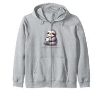 Relaxed Sloth Enjoying Coffee Art Zip Hoodie
