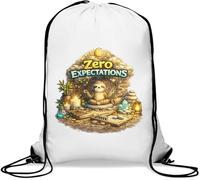 Relaxed Sloth Meditating Zen Garden Gym Sack Casual Drawstring Bag White