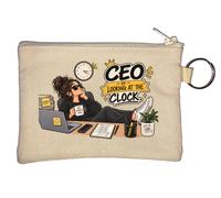 Relaxed Woman Waiting for time to Pass Key Chain Coin Purse Beige