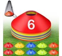 Relaxgiant 10 Pcs Numbered Sports Disc Cones 1-10 Soccer Cones with Mesh Carry Bag Flexible Agility Cones Soft Field Cones for Gym PE Classes School Activities Games, Sport Equipment (Multicolor)