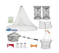 Relaxgiant 11 Pcs Fishing Crabbing Kit with 1 Cast Net 1 Fish Basket 2 Minnow Traps 1 Foldable Landing Net 3 Crabs Lines with Sinkers 1 Crab Cage 1 Butterfly Crab Nets 1 Crabs Gauge for Summer Beach