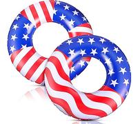 Relaxgiant 2 Pcs USA Flag Pool Float 36'' America Flag Inflatable Ring Pool Float Patriotic Round Swim Pool Tube for Beach Lake Ocean Pool Water Sports Summer Swimming Fun for Adults Teens