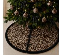 Relaxgiant 48 Inch Brown Leopard Print Christmas Tree Skirt, Plush Xmas Round Tree Mat for Holiday Party Decorations