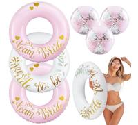 Relaxgiant 6 Pcs Bachelorette Inflatable Pool Floats 36 Inch Inflatable Ring Tubes 16 Inch Pool Beach Balls for Summer Bridal Graduation Independence Day Swimming Beach Party