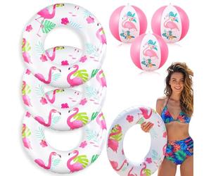 Relaxgiant 6 Pcs Flamingo Inflatable Pool Floats 36 Inch Inflatable Ring Tubes 16 Inch Pool Beach Balls for Summer Bridal Graduation Independence Day Swimming Beach Party