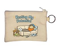 Relaxing and Resting on the Couch Key Chain Coin Purse Beige