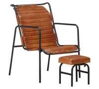 Relaxing Armchair with a Footrest Real Leather Sofa Chair Black/Brown vidaXL