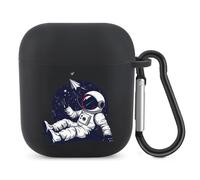 Relaxing Astronaut Throwing Paper Airplanes Bluetooth Headset Cover Earbuds Case TPU Headphone Protective Compatible with Airpods 1/2 Black-Color