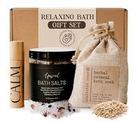 Relaxing Bath Gift Set for Women Small Gift Box of Self Care Products for Women Calm Essential Oil Roller Oatmeal Lavender Bath Soak Epsom Salts with Essential Oils Lavender Set