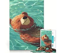 Relaxing Bear Floating in Water Jigsaw Puzzles 1000 Pieces for Adults Strengthen Recall Calm Mind Quality Edge Warm Surprise (38x52cm)