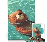 Relaxing Bear Floating in Water Teenagers 1000 Piece Jigsaw Puzzle Logic Boost Toy Indoor Fun Premium Edge Memorable Gift (38x26cm)