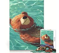 Relaxing Bear Floating in Water Teenagers 1000 Piece Jigsaw Puzzle Logic Boost Toy Indoor Fun Premium Edge Memorable Gift (38x26cm)