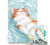 Relaxing Cat in Water Illustration 1000 Piece Jigsaw Puzzle for Adults Memory Gain Gentle Leisure Design Assembly Art Collection Piece (38x26cm)