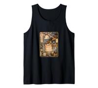 Relaxing Cat Onsen Mount Fuji Sakura Japanese Tank Top