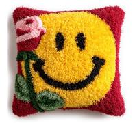 Relaxing DIY Latch HookCushion Kit,Family Craft Activity Craft Project for Stress Relief,Fun DIY Pillow Making to Enjoy Together,17x17 in,Smiling Rose