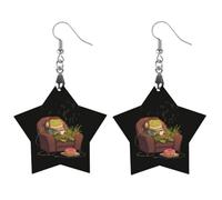Relaxing Frog Drinking Coffee Cute Wooden Earrings for Women Dangling