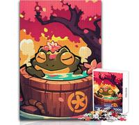 Relaxing Frog in Onsen, Cherry Blossom Bath 1000-piece Jigsaw Puzzles Mindful Learning Fun Game Unique Gift for Joyful Celebrations Size 38x26cm