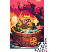 Relaxing Frog in Onsen, Cherry Blossom Bath Jigsaw Puzzle for Adults, 1000 Pieces, 52x38cm/1000pcs, Relaxing Indoor Activity, Family Time And Puzzle Lovers