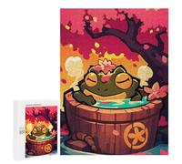 Relaxing Frog in Onsen, Cherry Blossom Bath - Wooden Brain Teaser for Adults, 500 PCS, Winter Gift; for Couples, Friends And Family