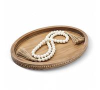 Relaxing Garden Oval Wood Decorative Tray, 16.1 x 11.8 in, Bead Garland