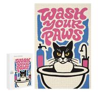 Relaxing Home Activity: Wash Your Paws Cat Art, 1000 PCS, Decorative Wooden Puzzle - for A Rewarding Weekend Challenge
