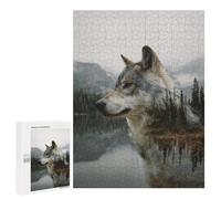Relaxing Home Activity - Wolf in Forest Reflection, Wooden Art Puzzle, 500 PCS - for Quiet Evenings And Focused Play