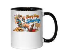 Relaxing Man Enjoying Everyday Saturday Vibes Ceramic Tea Coffee Mug Black