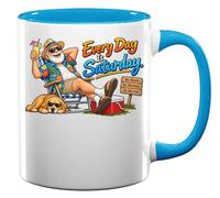 Relaxing Man Enjoying Everyday Saturday Vibes Ceramic Tea Coffee Mug Light Blue