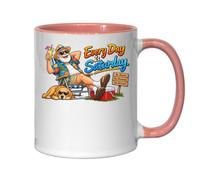Relaxing Man Enjoying Everyday Saturday Vibes Ceramic Tea Coffee Mug Pink