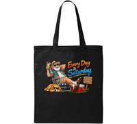 Relaxing Man Enjoying Everyday Saturday Vibes Natural Cotton Tote Bag Black