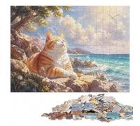 Relaxing Orange Wave Cat Wood Puzzle Challenge, Adults, 1000 Pieces | Gift for puzzle lovers with screen-free home activity on weekends.
